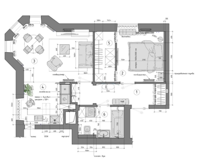 план квартиры после перепланировки и установки мебели