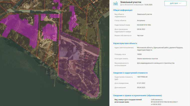 Участок в Московской области, из-за которого Рыськов обратился в суд. Фото: nspd.go