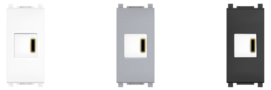 На фото: розетка USB тип C CADUCEUS ALING EXPERIENCE для скрытой проводки, для зарядки 1-го устройства, артикул 74286