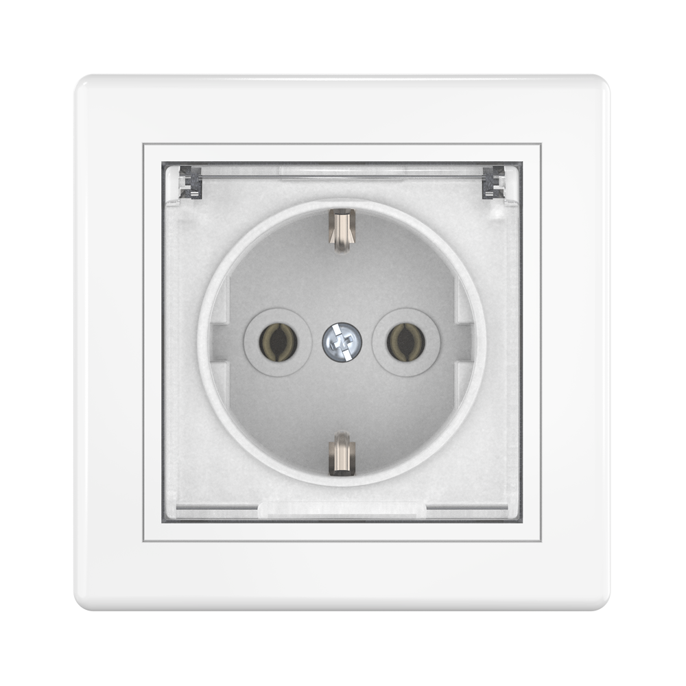 На фото: розетка скрытой установки CADUCEUS ALING PRESTIGE, с заземлением, без шторок, с крышкой, с керамическим основанием, 16А, 250В~, артикул 603