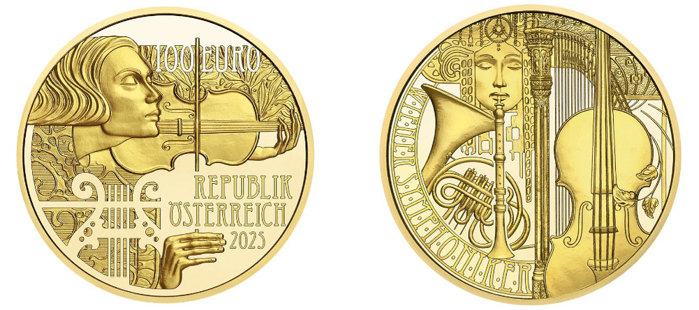    Золотая памятная монета Австрии 100 евро к 125-летию Венской симфонической оркестры