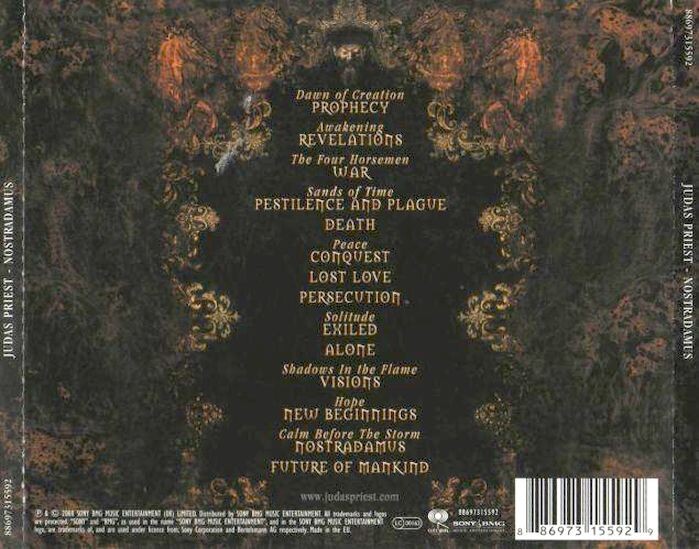 Задняя часть обложки CD Judas Pries "Nostradamus!, 2008 г.