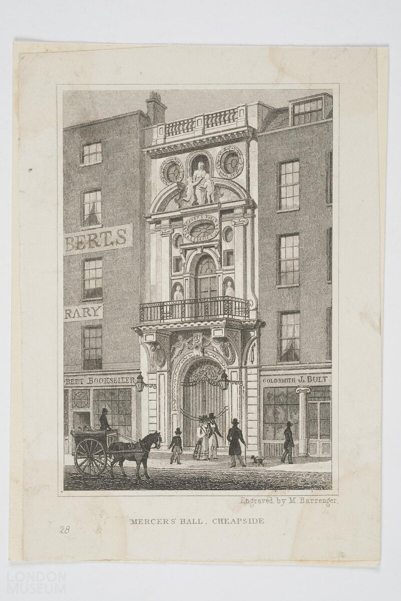 Томас Осмар Шеппард "Холл Компании торговцев тканями, Чипсайд".  1830 г.  (с) London Museum Здание было разрушено в 1941 году. 