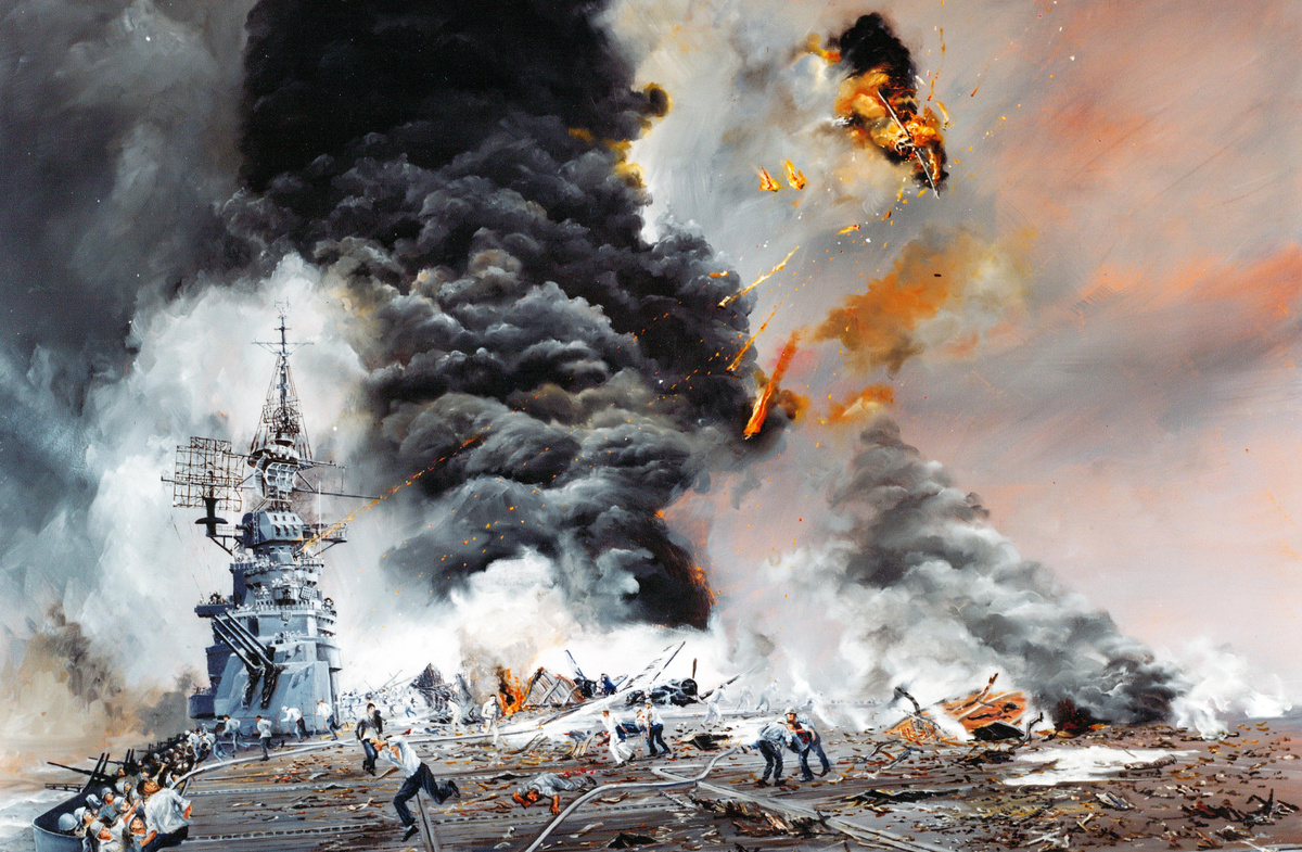 Американский авианосец в огне.