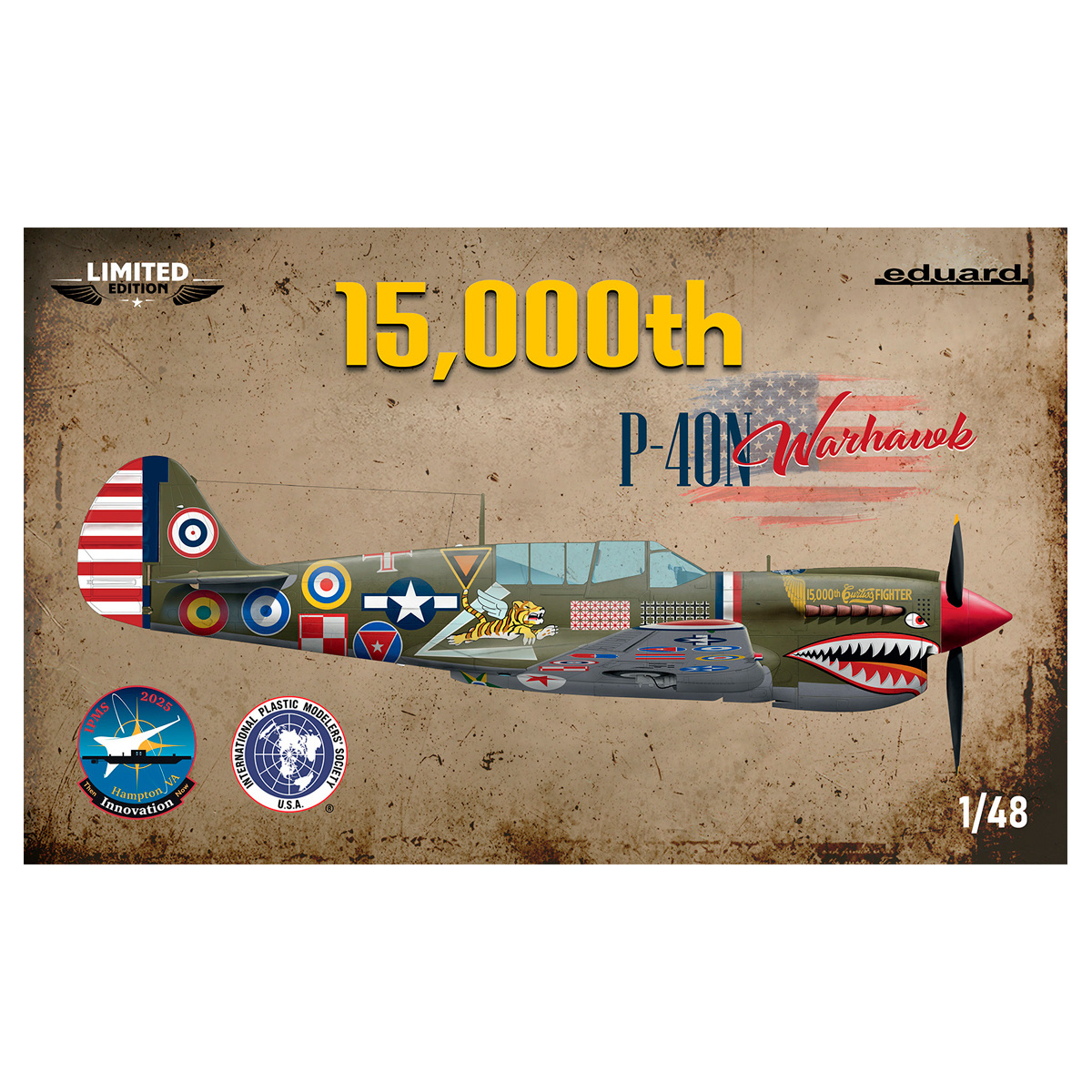 Внешний видк коробки 15,000th P-40N Warhawk Limited Edition с красочным боксартом 