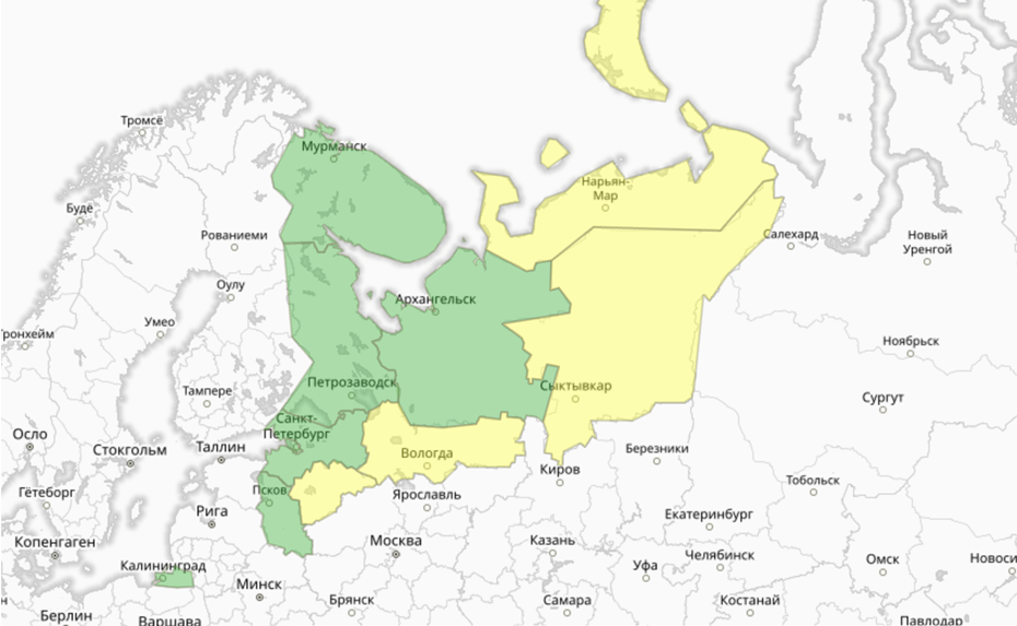    Прогностическая карта предупреждений для СЗФО Автор фото: meteoinfo.ru