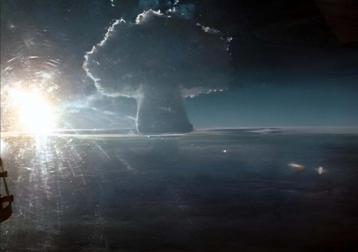 Ядерный гриб от «царь-бомбы» с борта самолета, расстояние 800 км