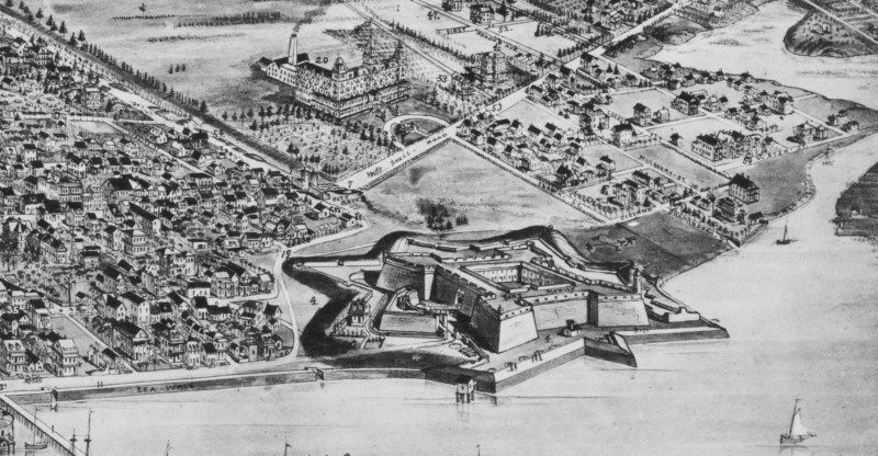 Гравюра с изображением Сан-Августина. Отлично виден форт.