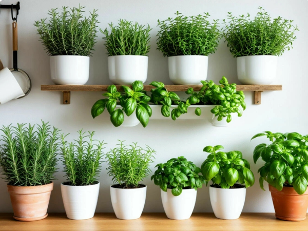 Мини-сад на стене кухни из трав и пряностей. Картинка сгенерирована автором в нейросети