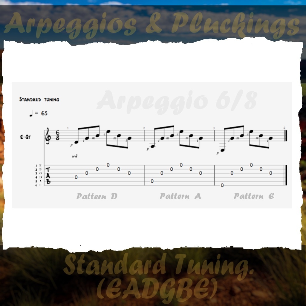 Арпеджио 6/8. Паттерны. Басовая нота - тоника (D, A, E)