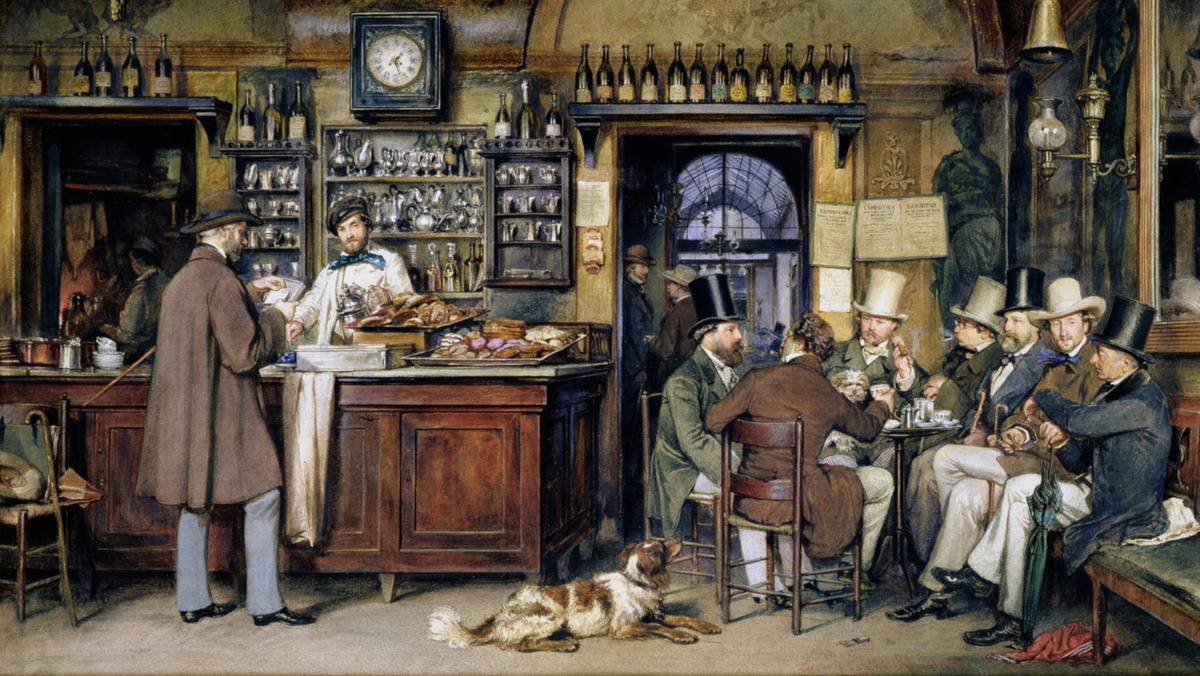 Кафе "Греко" (Antico Caffe Greco)- историческое римское кафе, открытое в 1760 году. На фото картина Людвига Пассини. 