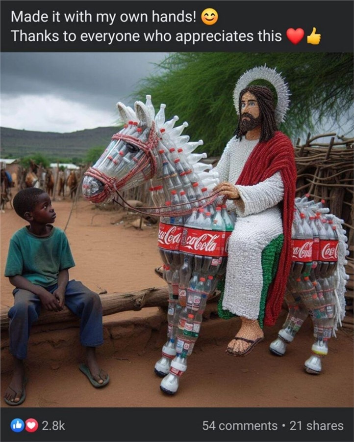 «Создал своими руками. Спасибо всем, кто ценит это», — гласит подпись. Естественно, это нейросеть
Источник: соцсети
