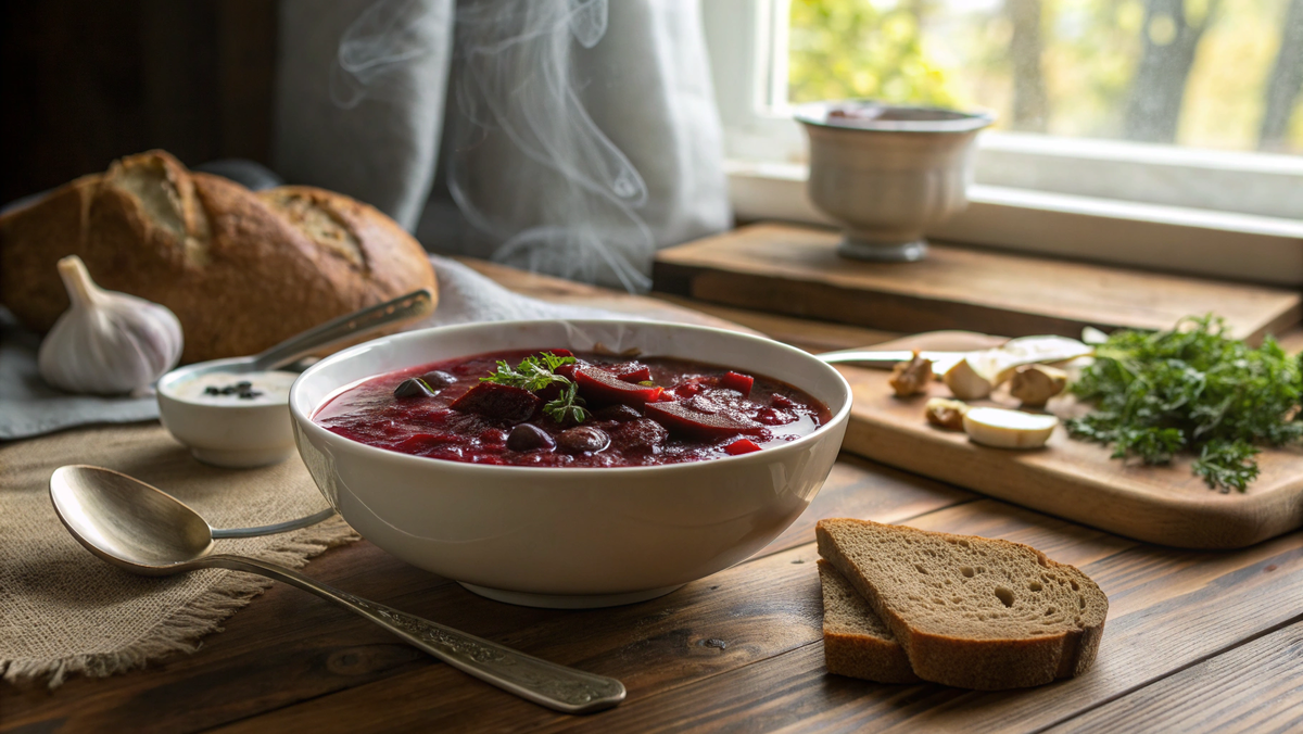 Борщ с грибами и фасолью