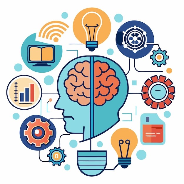 Мозг с шестерёнками, символизирующий хаки продуктивности с использованием алгоритмов соцсетей. (Сгенерировано ИИ)