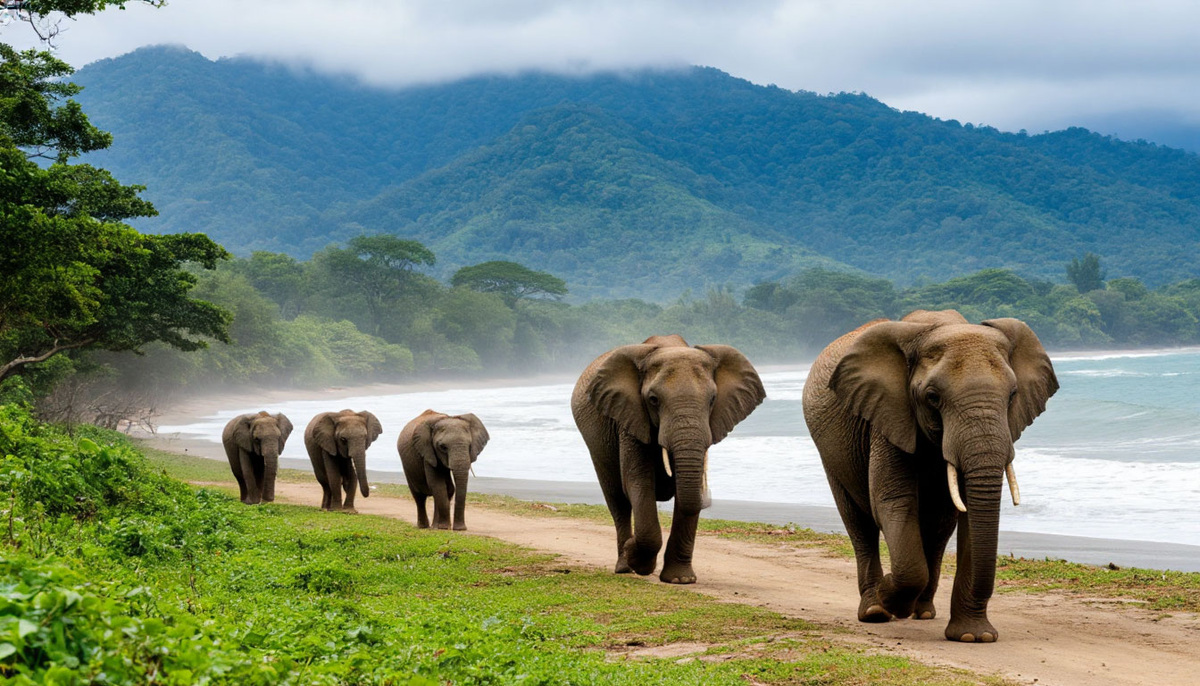 слоны бегут к холмам перед цунами