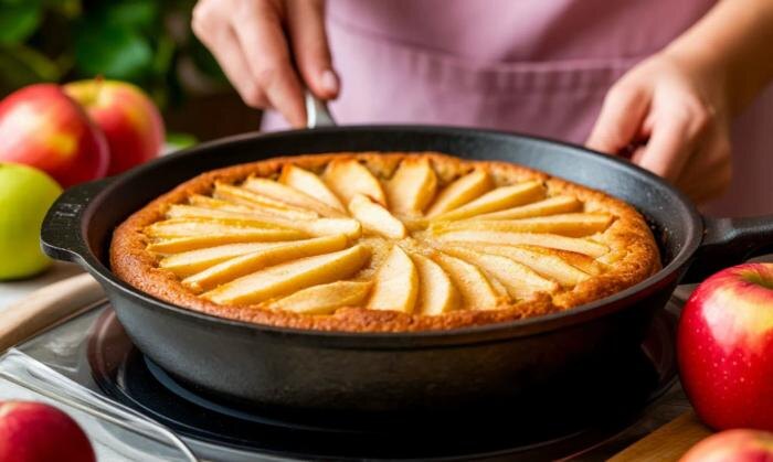 Эта шарлотка на сковороде покорит всех. С яблоками в карамели и нежным тестом. Фото © «Шедеврум»