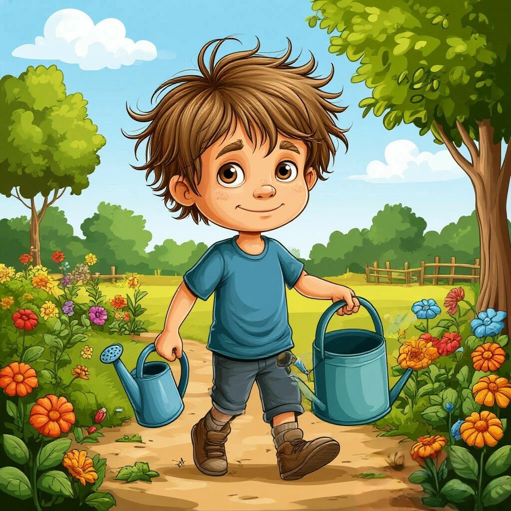 Утренний полив грядок.