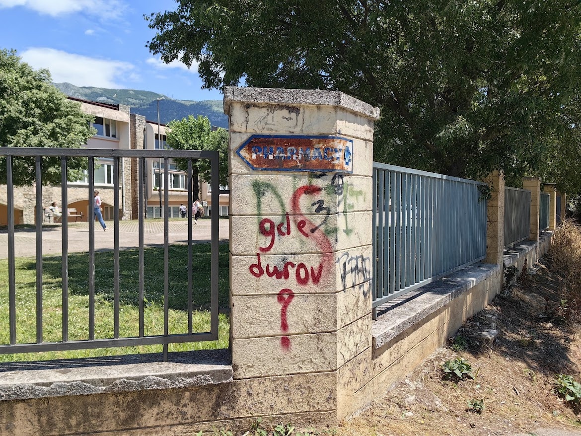 Непраздный вопрос на заборе школы в Будве. Молодежь Дурова уважает.