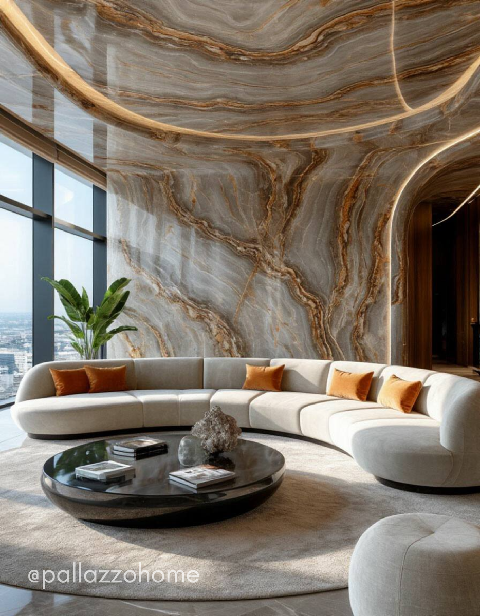 Камень здесь не украшение, а сердце пространства. 