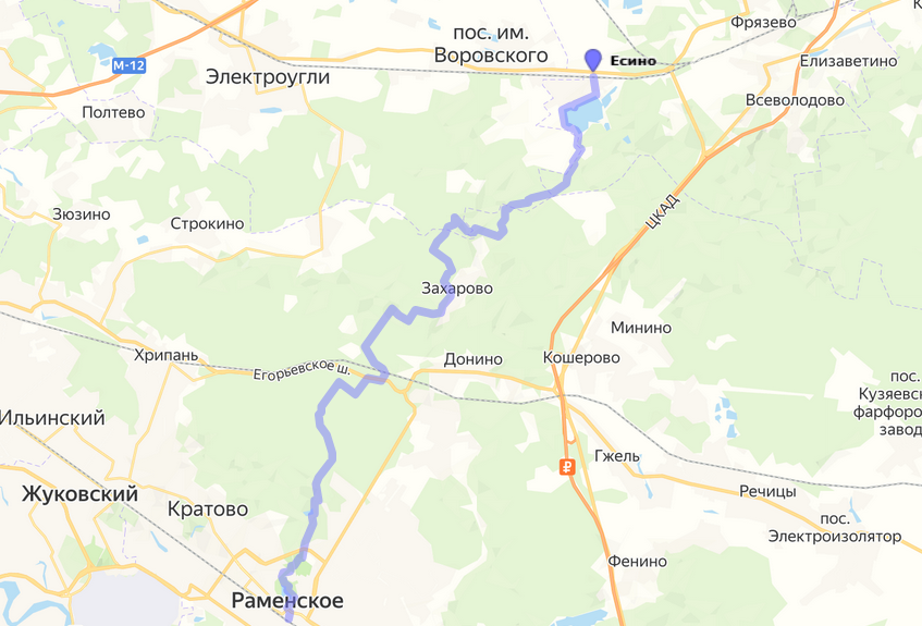 Нитка маршрута Есино — Раменское, 29.4 км