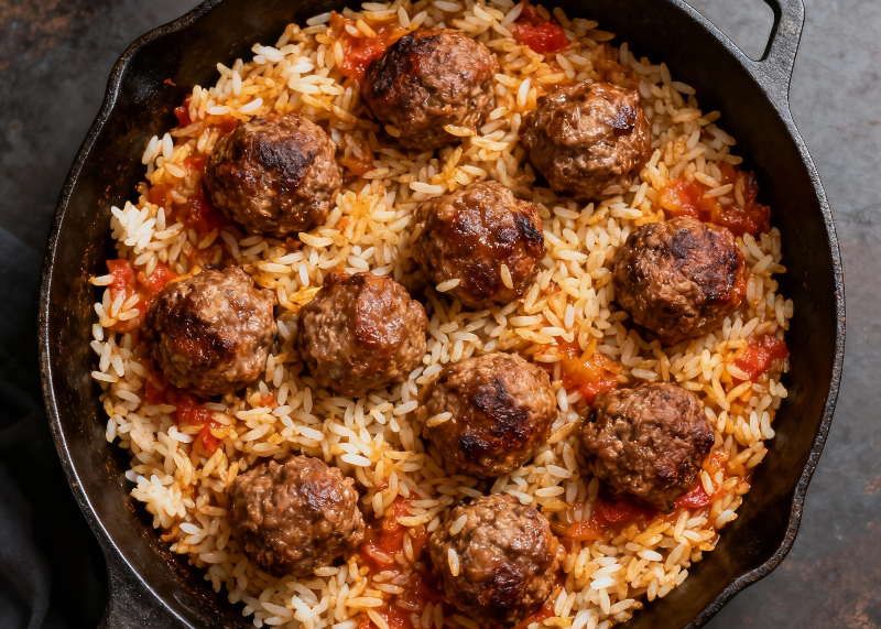 Готовый ужин из риса и фарша