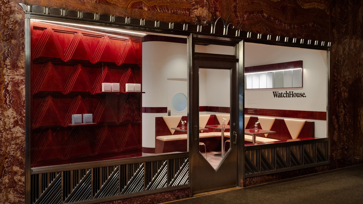 Кафе WatchHouse на первом этаже в легендарном здании Crysler Building, Нью-Йорк, 2025, дизайнер -Дейдра Ходжсон, www.deidrahodgson.com Фотограф - Брайан  У. Ферри