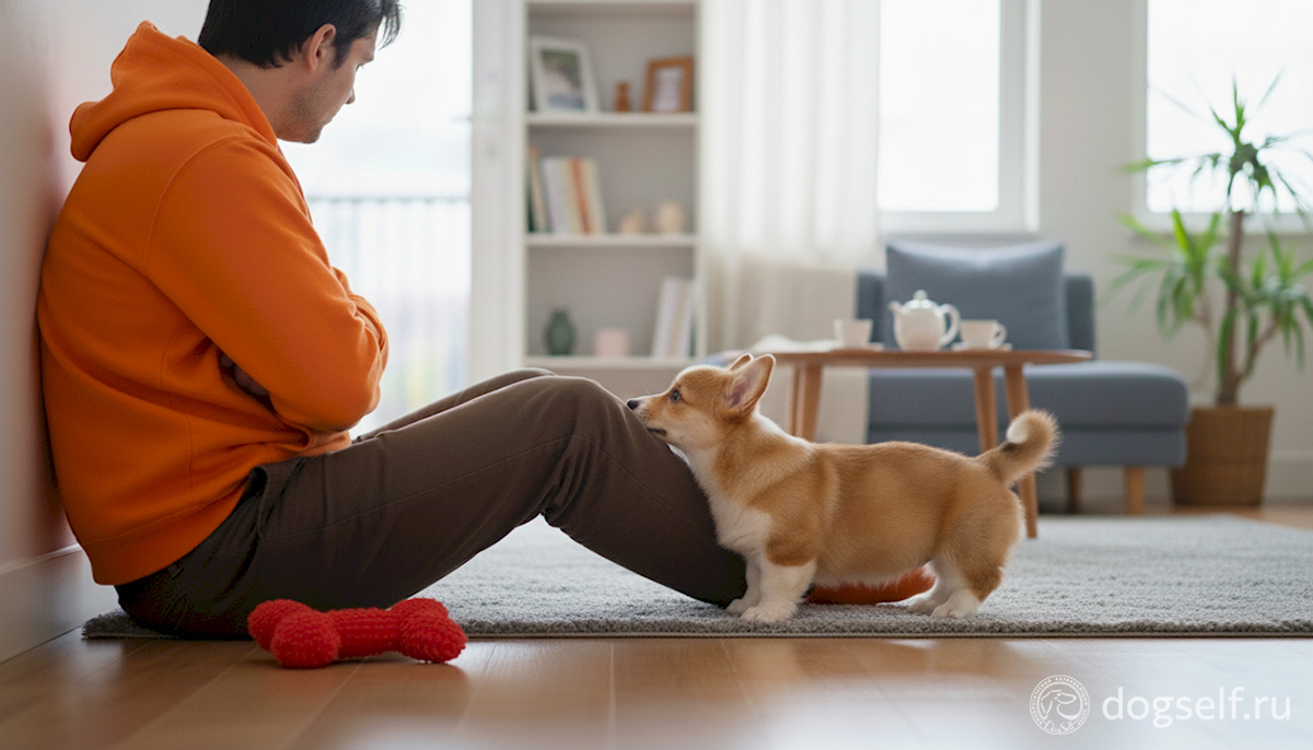 Шаг 2 в действии: «Игра окончена». Замирание и игнор – самый понятный для щенка сигнал, что он перешёл границу | Изображение: DogSelf