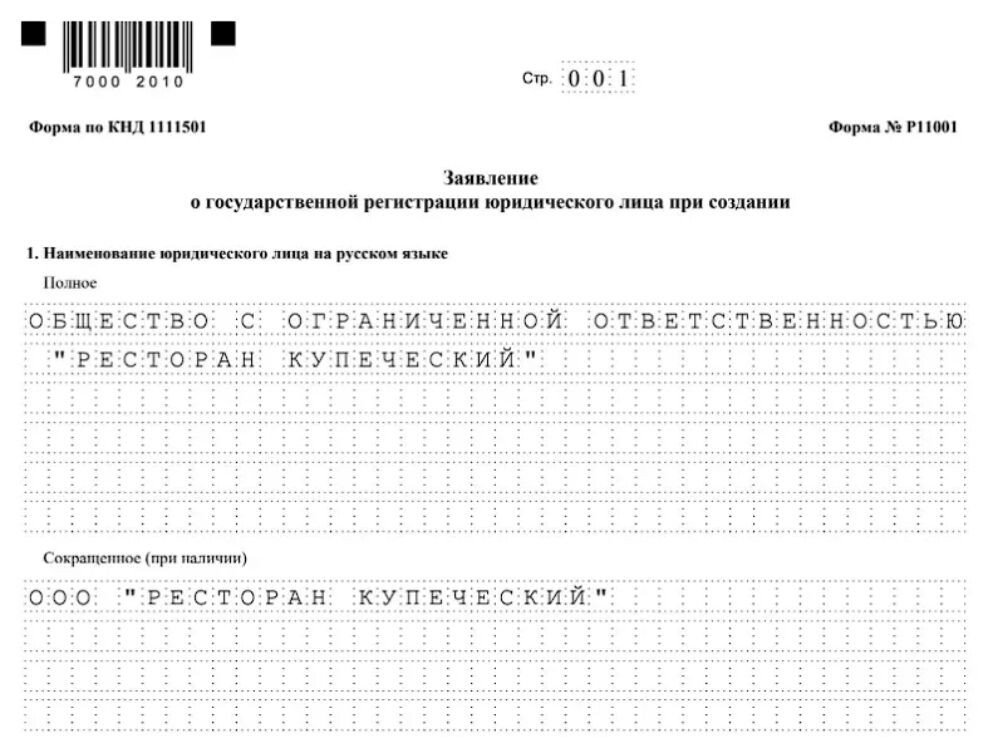 Титульный лист формы Р11001