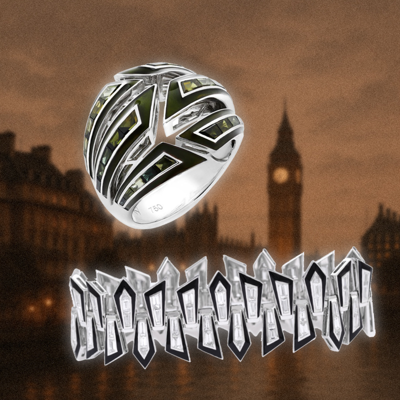 Кольцо и браслет Stephen Webster Dynamite из белого золота с турмалинами, бриллиантами и эмалью