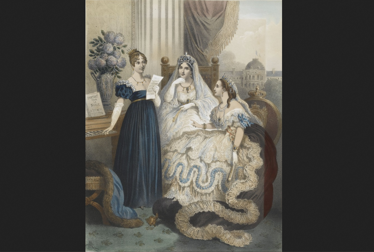 Неизвестный художник. "Королева Гортензия исполняет песню собственного сочинения «Partant pour la Syrie» перед императрицами Жозефиной и Евгенией".