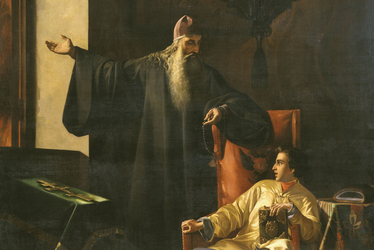 Худ. Павел Плешанов. Царь Иоанн Грозный и иерей Сильвестр во время большого московского пожара 24 июня 1547 года. 1856