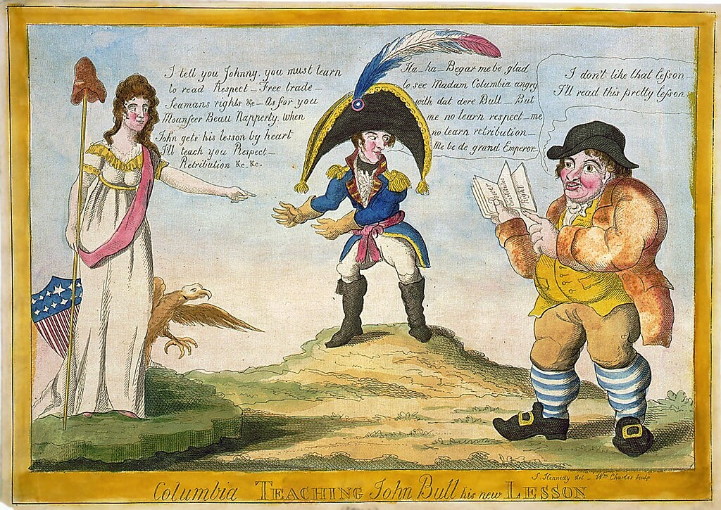 Карикатура на британско-французские и американо-французские отношения в 1813 году. Источник: Wikimedia Commons