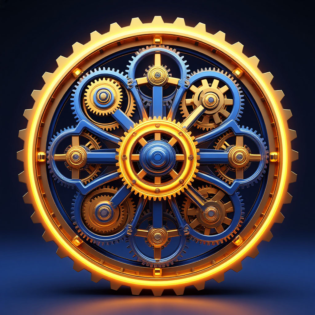 Иллюстрация "Золотые и синие шестерни" создана сетью Шедеврум