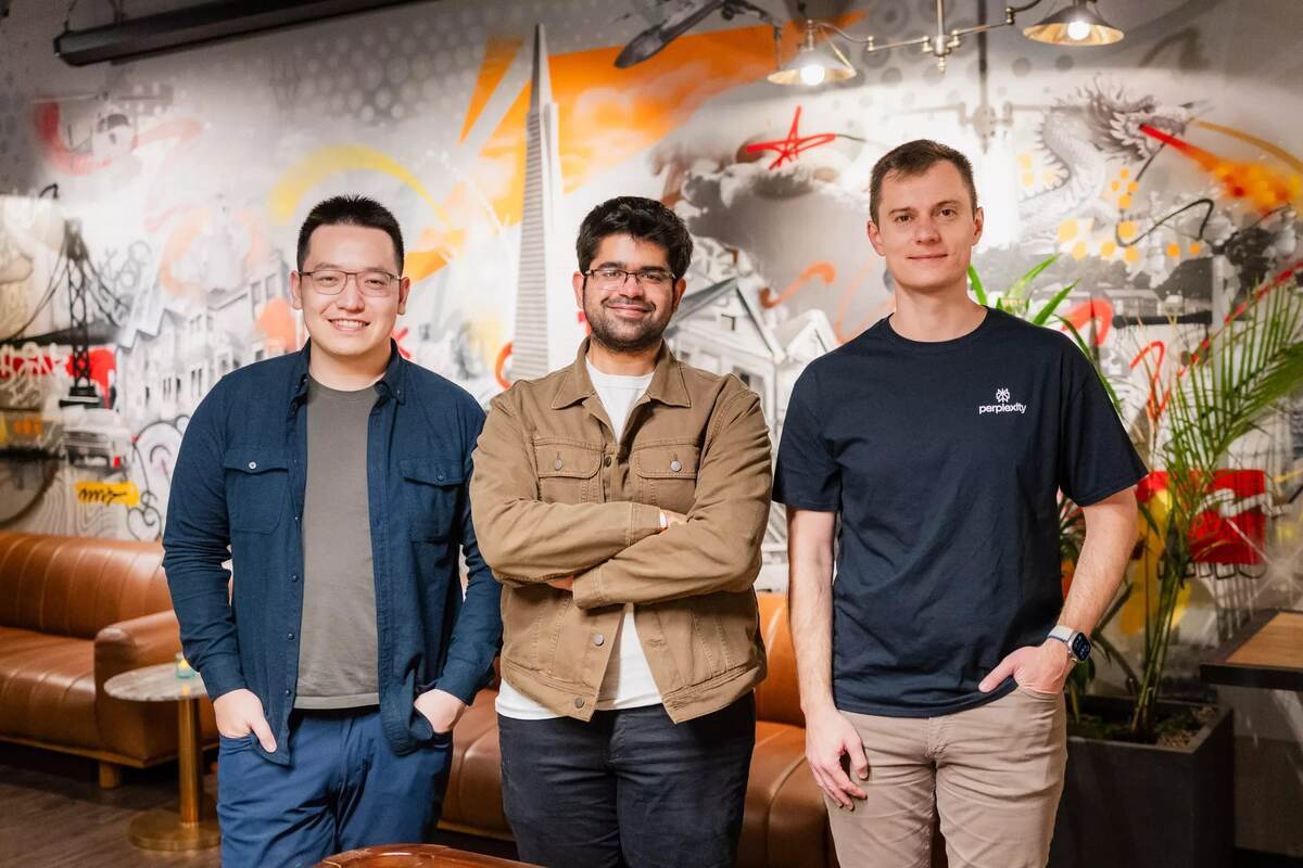 Слева направо: Джонни Хо, Аравинд Сринивас и Денис Ярац — сооснователи Perplexity
