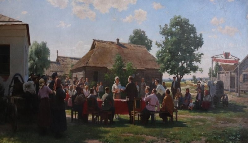 А.М.Грицай. Вручение акта на вечное пользование землёй. 1939. НИМ РАХ.