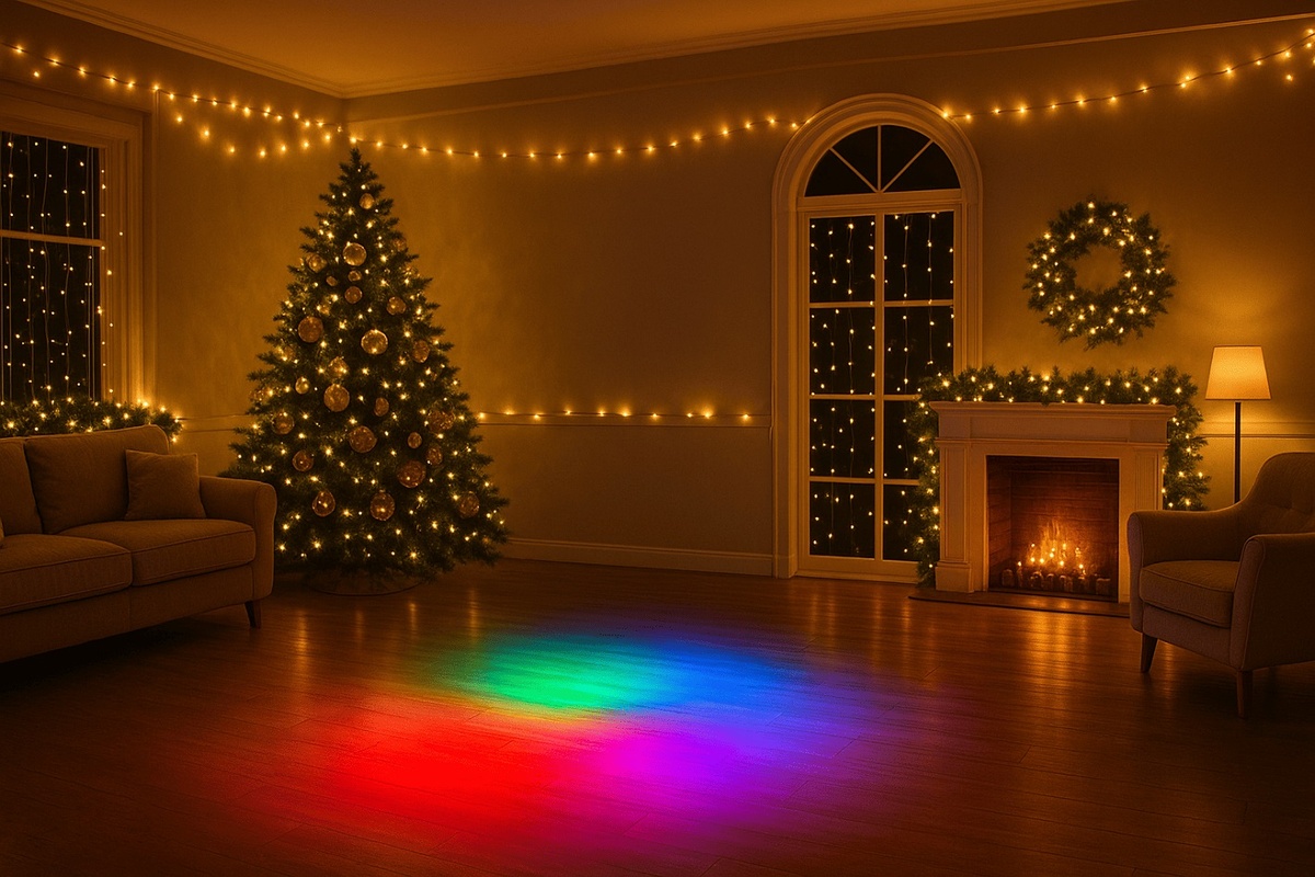 Комната, наполненная светом и праздничным настроением.