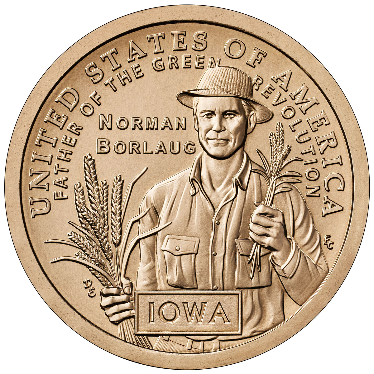 1 доллар США 2026 года "Dr. Norman Borlaug", “IOWA"(реверс). Источник: usmint.gov
