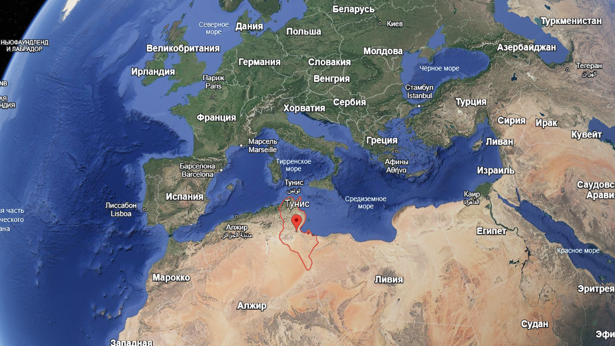 Тунис на карте мира