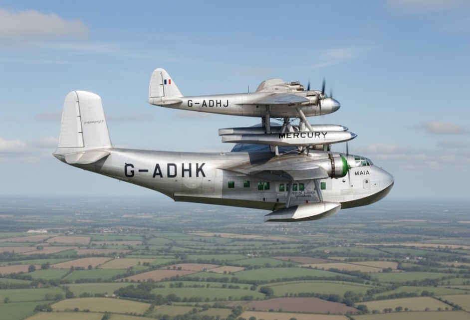 Тяжело загруженный почтовый самолёт «Меркурий» стартовал с легко загруженного «Майи» после выхода на крейсерский эшелон. Лётные испытания начались в начале 1938 года: первое отделение состоялось 6 февраля, а первый дальний полёт — 20 июля.