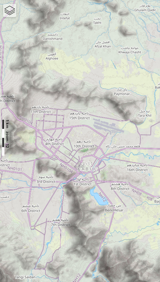 Карта высот местности Кабула
