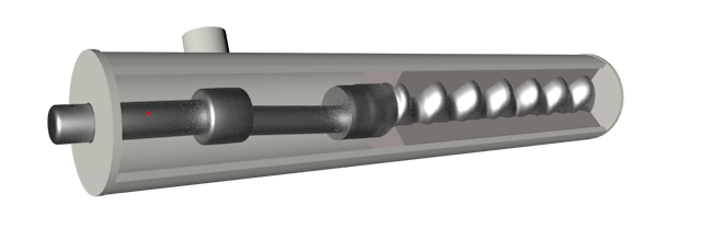 Вращение ротора одновинтового горизонтального винтового насоса.