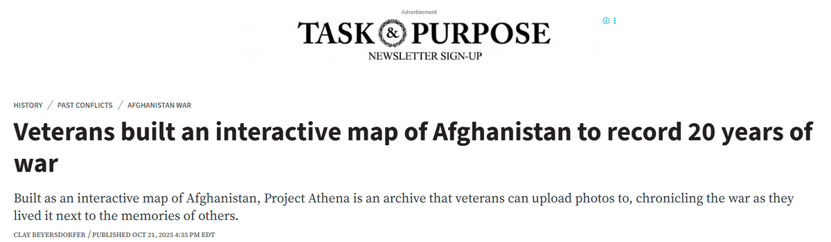 Ветераны создали интерактивную карту Афганистана, чтобы запечатлеть 20 лет войны
Проект «Афина», созданный в виде интерактивной карты Афганистана, представляет собой архив, в который ветераны могут загружать фотографии, описывая пережитую ими войну на фоне воспоминаний других людей