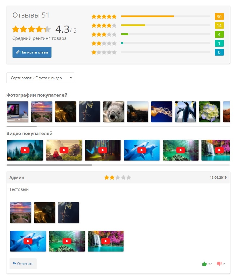   Оптимизация отзывов с фото и видео в Opencart Ex-reviews
