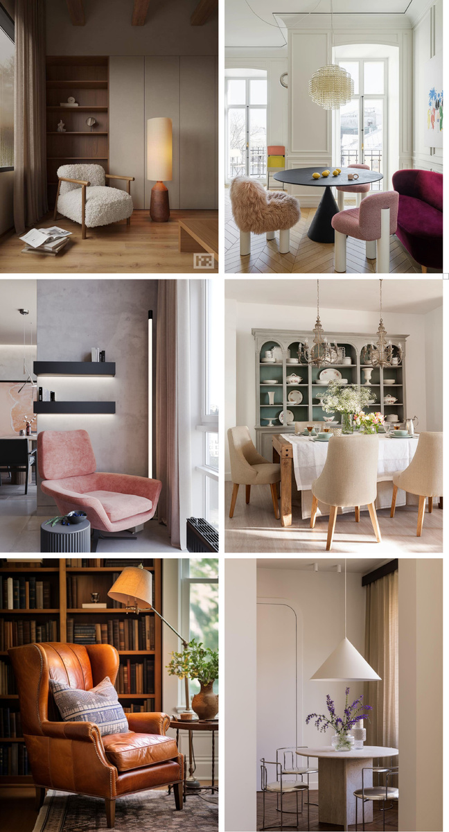 Зоны кресла для чтения и столовой