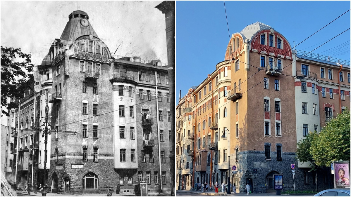 Слева фото 1930-1936 г. (с pastvu.com) . Справа фото 2024 г.
