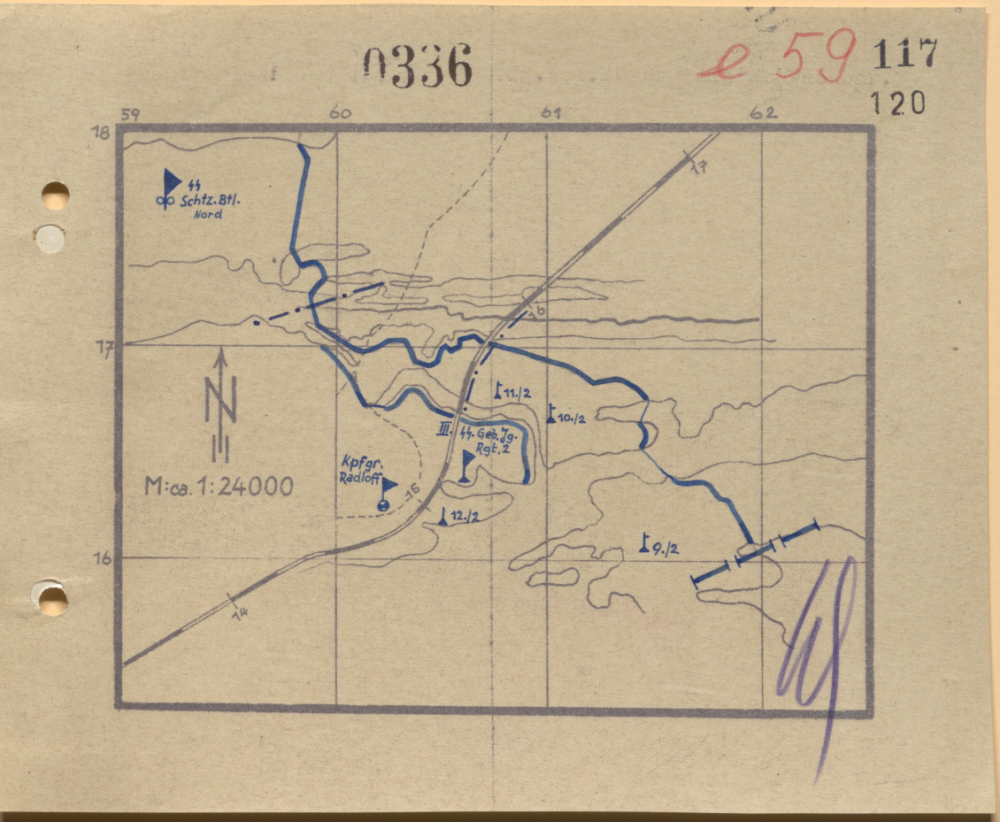 В журнале написано "3-й батальон 6-го полка" [III./6], а в схеме указано "3-й батальон 2-го горно-егерского полка СС" [III./SS.Geb.Jg.Rgt.2]. Наверное, сами уже запутались со своими переименованиям, и где-то пишут старое наименование, а где-то новое.