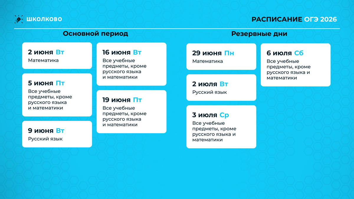 Расписание основного периода ОГЭ-2026