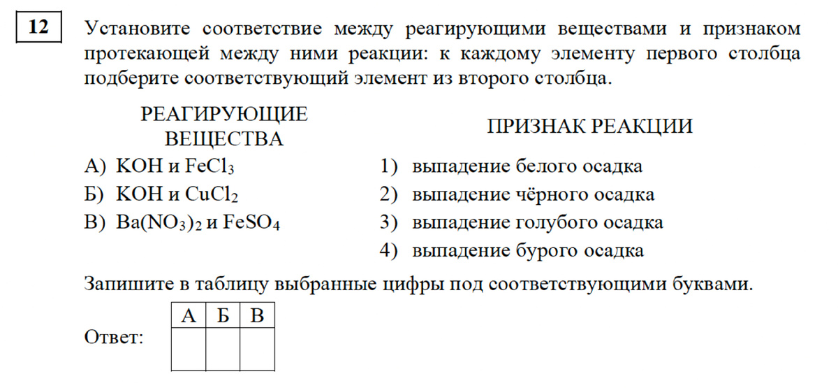 Тренировочный КИМ ОГЭ по Химии 2026. Задание 12