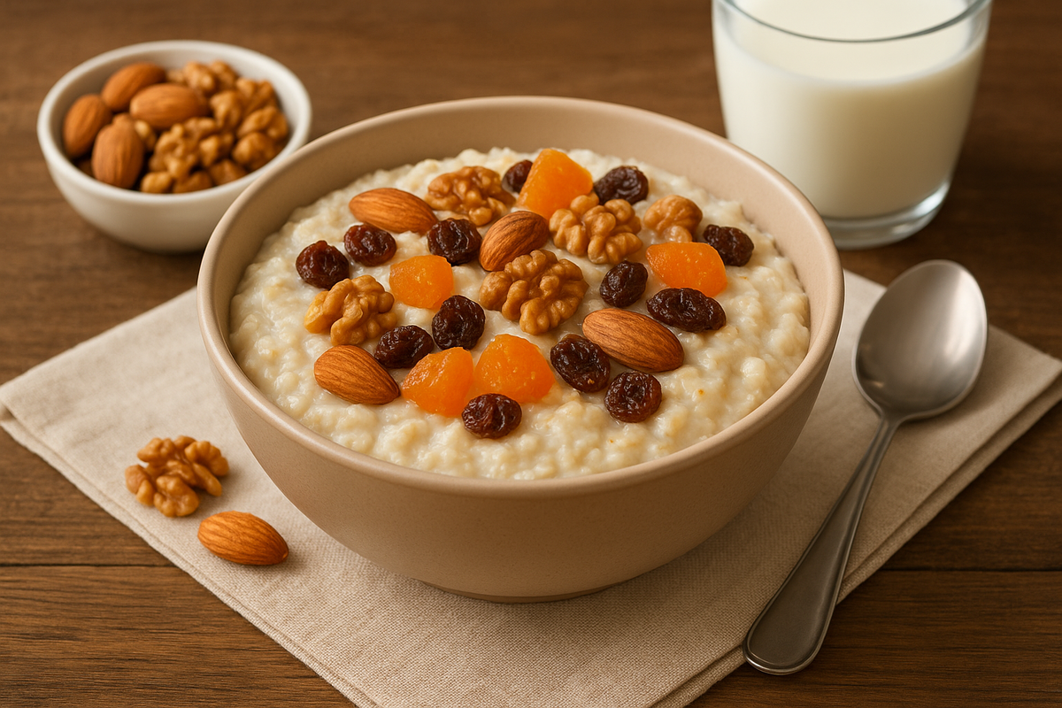 Молочная каша с орехами и сухофруктами