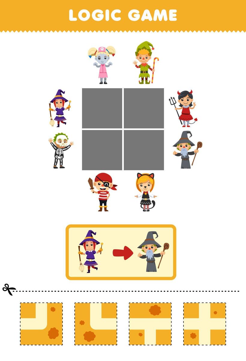 Источник головоломки: https://www.vecteezy.com/vector-art/11210518-education-game-for-children-logic-puzzle-build-the-road-for-witch-move-to-wizard-costume-halloween-printable-worksheet